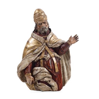 Figura di Santo, scultura in papier-mâché dipinta e legno, probabile XX secolo