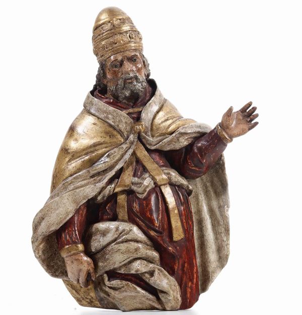 Figura di Santo. Papier-machè dipinto e legno. Probabile XX secolo