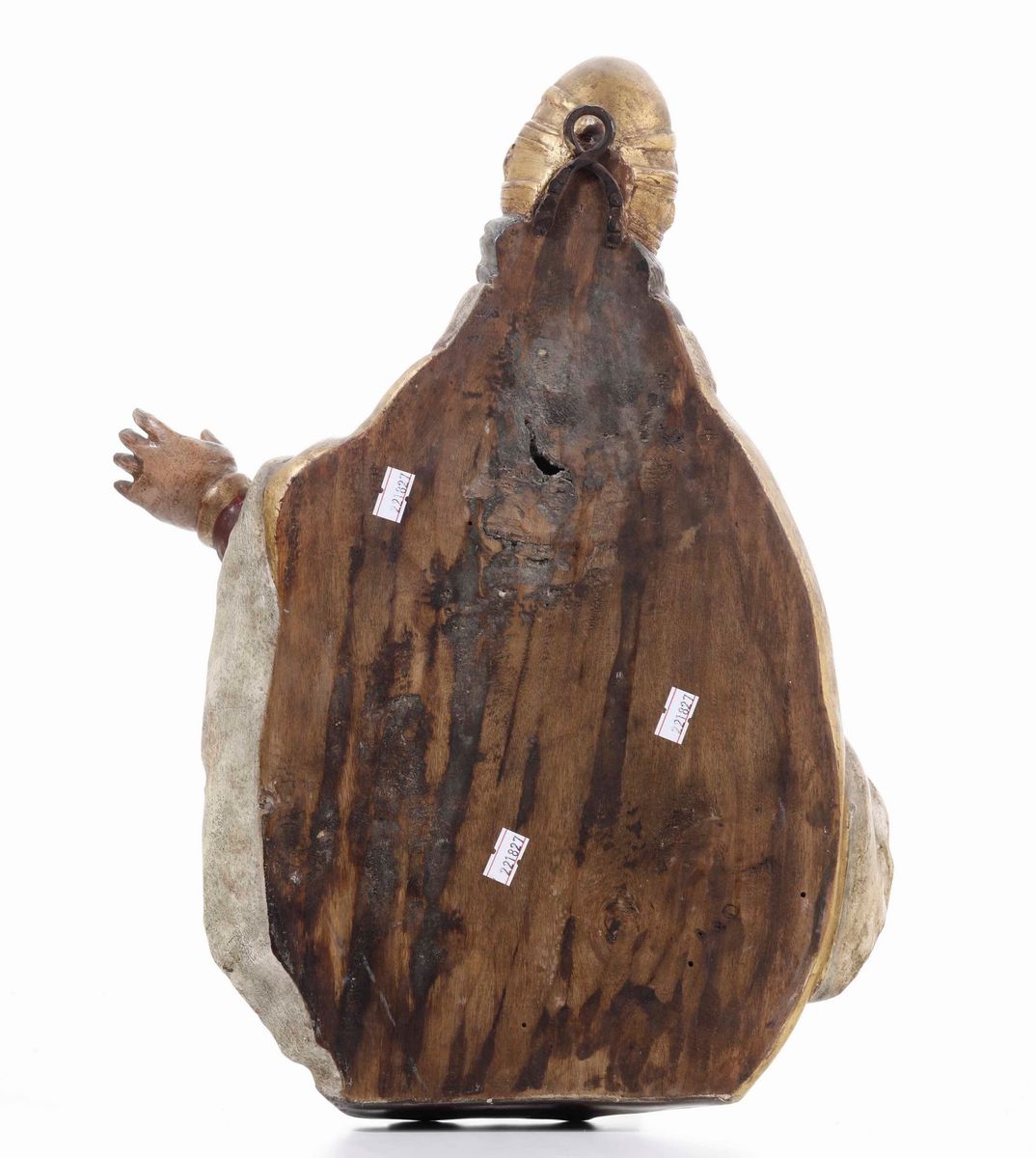 Figura di Santo, scultura in papier-mâché dipinta e legno, probabile XX secolo
