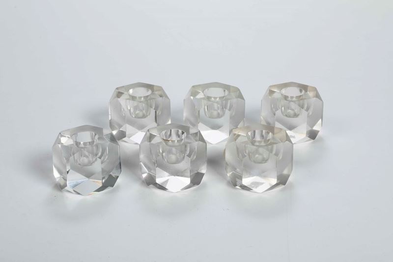 Sei piccoli candelieri in cristallo, XX secolo  - Auction Fine Art January | Cambi Time - I - Cambi Casa d'Aste