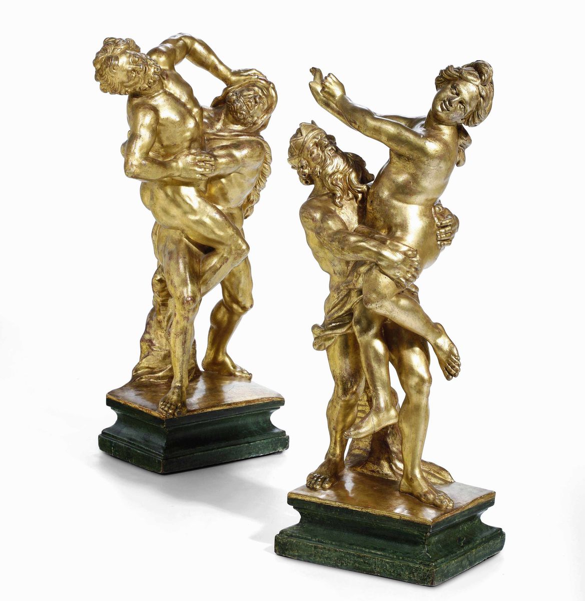 Ratto di Proserpina e Ercole e Anteo Legno Scolpito, Dorato e Dipinto Arte Barocca Romana del XVI...
