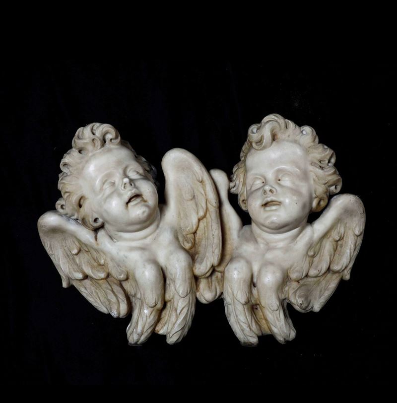 Coppia di cherubini Marmo bianco Arte barocca italiana (Genova ?) del XVII secolo  - Asta Scultura e Oggetti d'Arte - Cambi Casa d'Aste