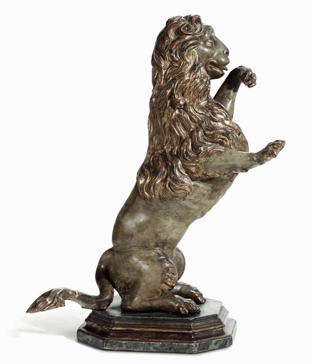 Imponente Leone Rampante Legno Scolpito, Dipinto e Dorato Arte Barocca Veneta del XVIII Secolo