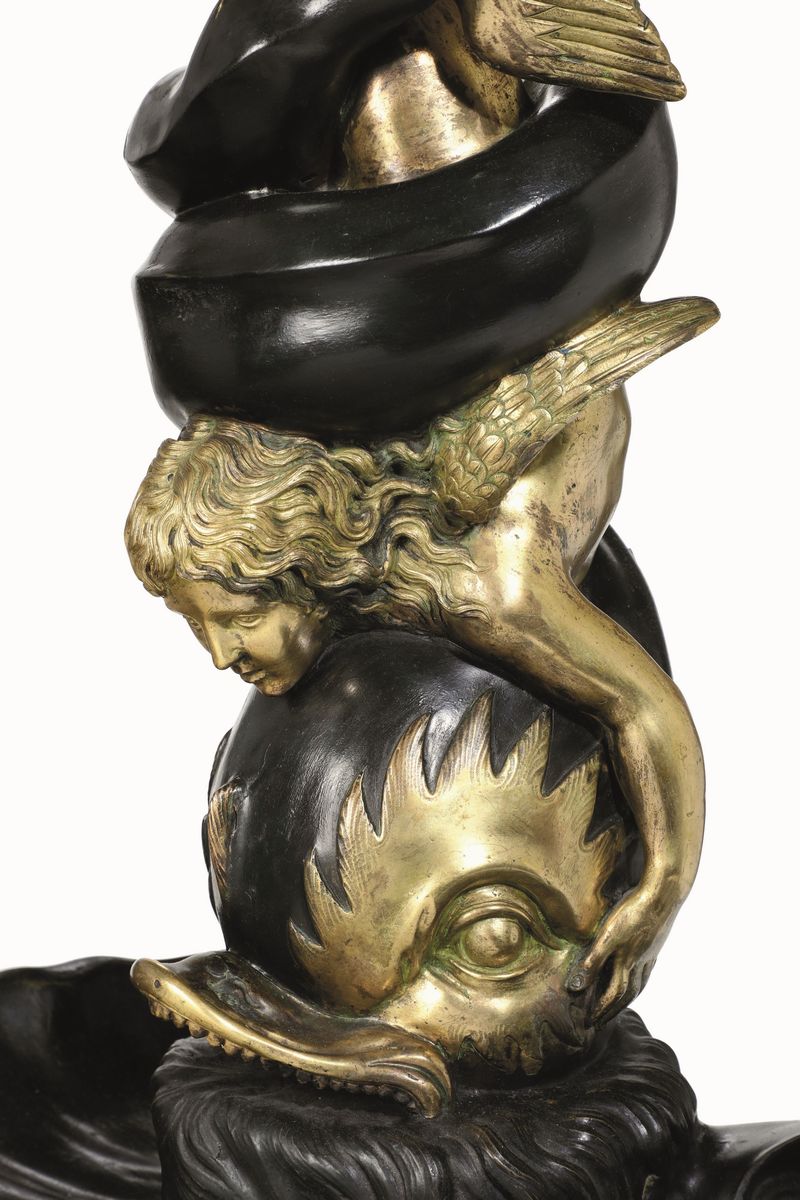 Fontana Bronzo Fuso, Cesellato, Patinato e Dorato Fonditore del XX Secolo