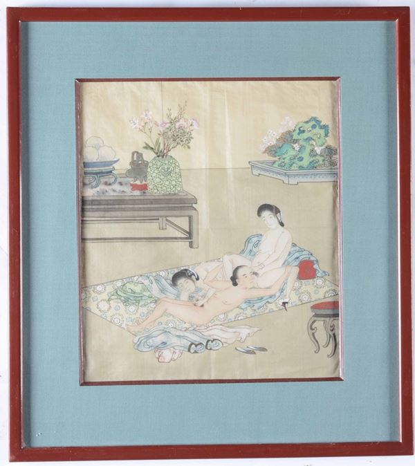 Quattro piccole tempere raffiguranti scene erotiche, Cina, Dinastia Qing, XIX secolo