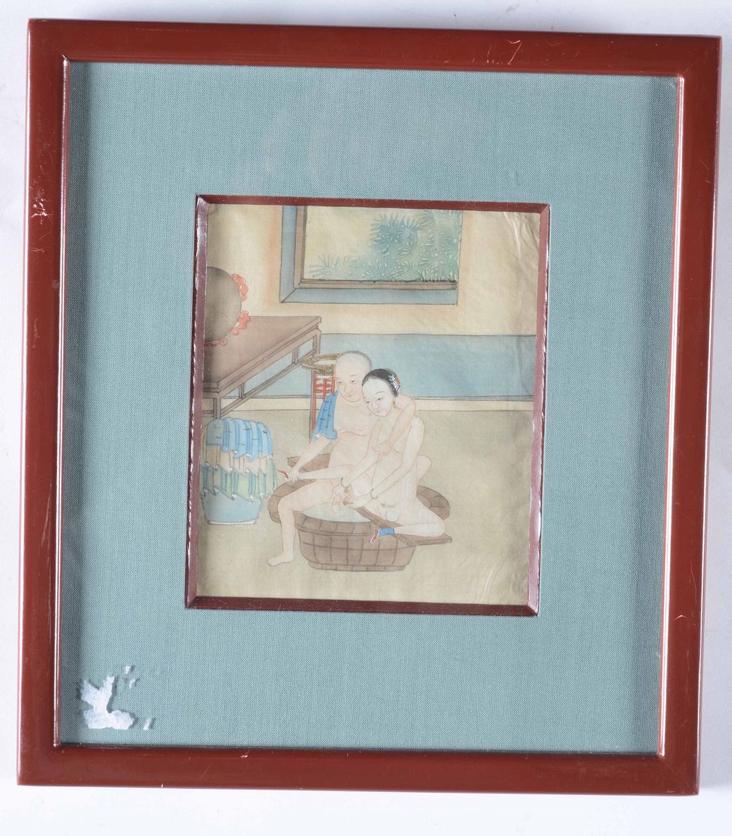 Quattro Piccole Tempere Raffiguranti Scene Erotiche, Cina, Dinastia Qing, XIX Secolo