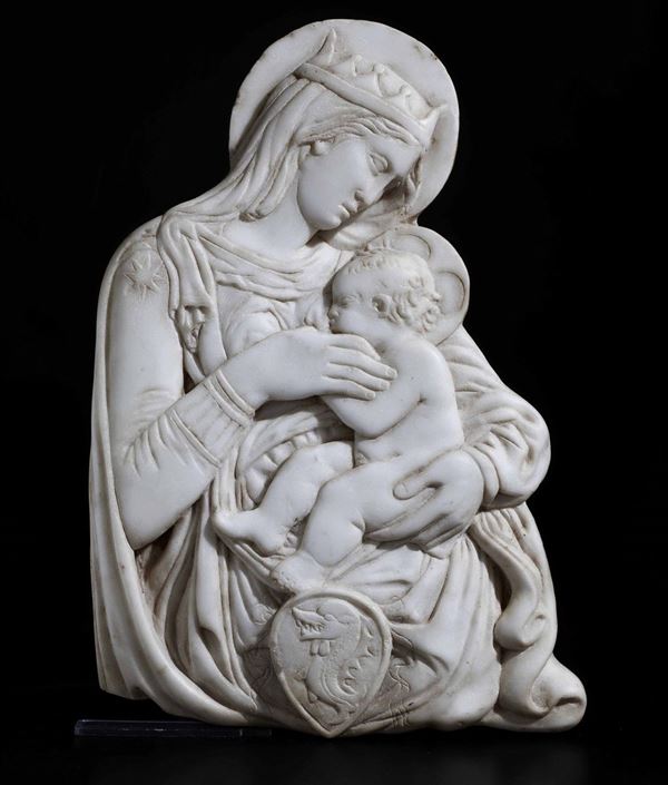 Madonna con Bambino Marmo bianco Bottega di Antonio Federighi (Siena 1420 - 1483), attribuito a Siena  [..]