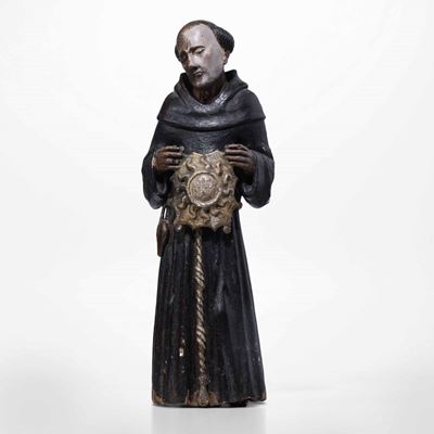 San Bernardino da Siena Scultura Lignea Policroma Scultore Senese del XV Secolo