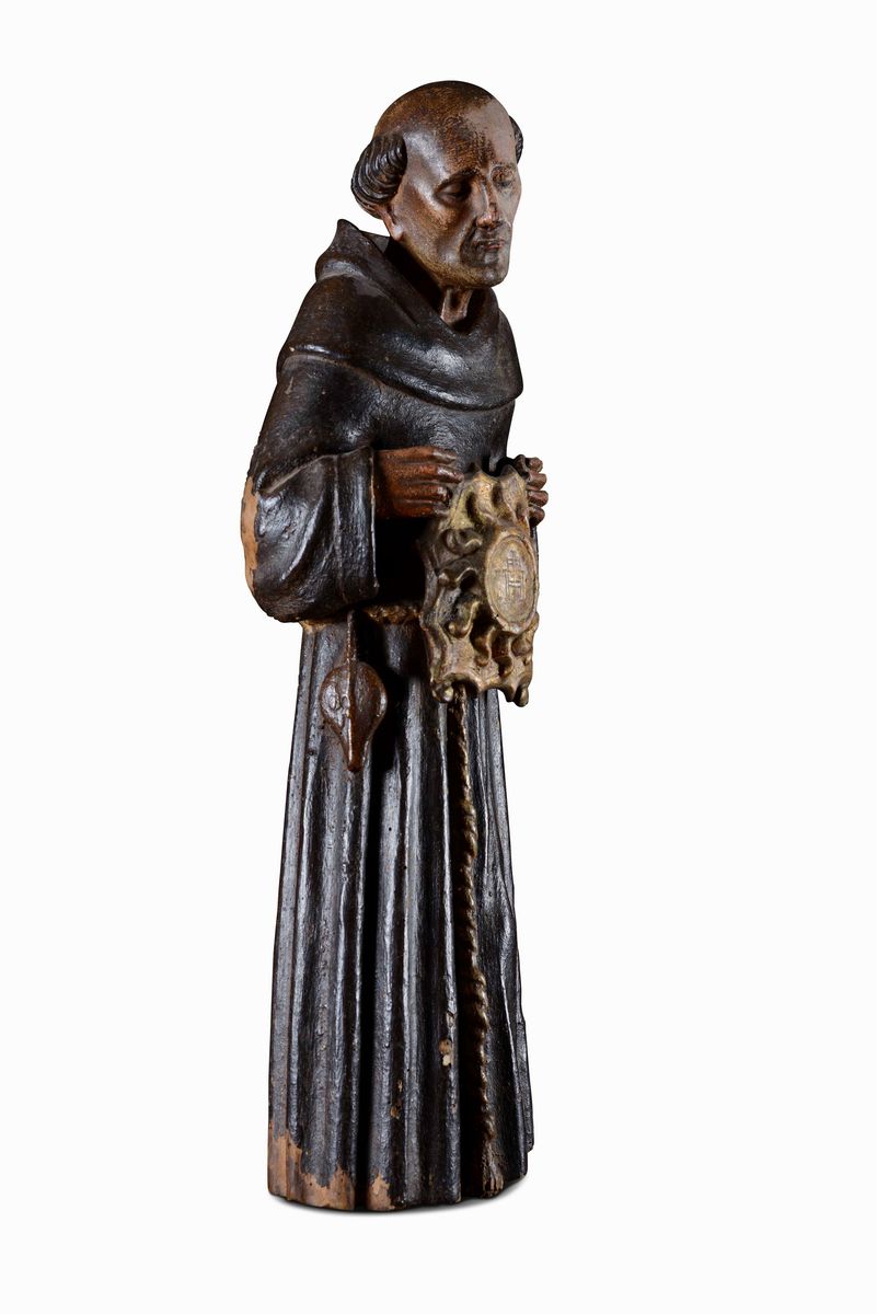 San Bernardino da Siena Scultura Lignea Policroma Scultore Senese del XV Secolo