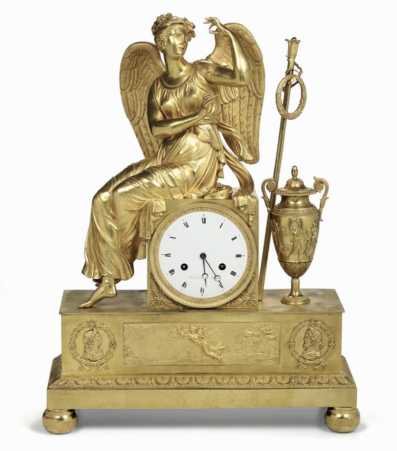 Pendola da tavolo in bronzo dorato, Francia XIX secolo  - Auction Important Artworks and Furniture - Cambi Casa d'Aste