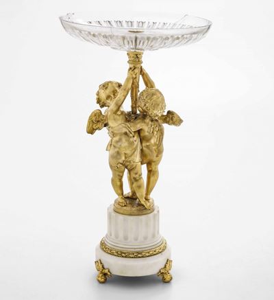 Centrotavola in Bronzo Dorato, Marmo e Vetro Molato. Manifattura del XX Secolo