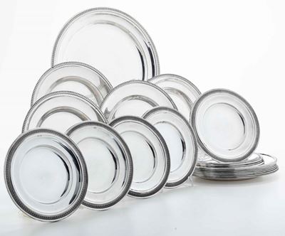 Insieme di 21 Piatti in Argento. Argenteria Italiana del XX Secolo. Argenteria Differenti tra Cui...