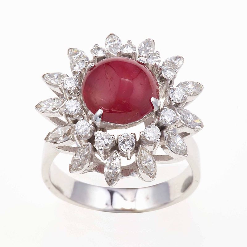 Anello con rubino birmano e diamanti a contorno  - Asta Fine Jewels - Cambi Casa d'Aste