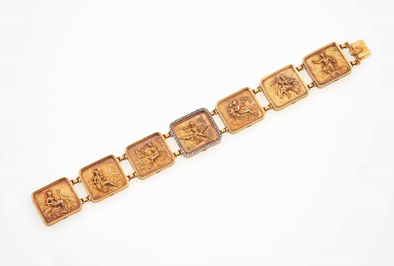 Bracciale con figure mitologiche e cornice rimovibile in diamanti  - Auction Fine Jewels - Cambi Casa d'Aste