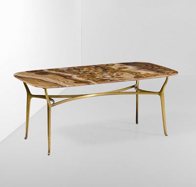 Tavolo Basso con Struttura in Ottone e Piano in Onice.