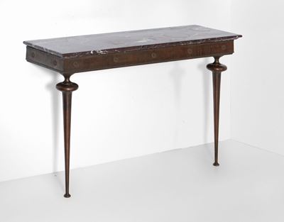 Consolle a Parete con Struttura in Legno, Rame e Piano in Marmo.