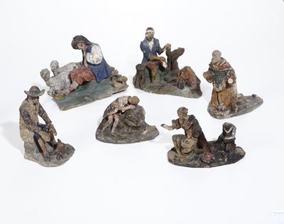 Sei Statuine da Presepe in Terracortta Dipinta, Marche XIX Secolo