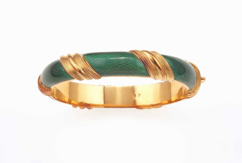 Bracciale rigido con smalto verde  - Auction Fine Jewels - Cambi Casa d'Aste