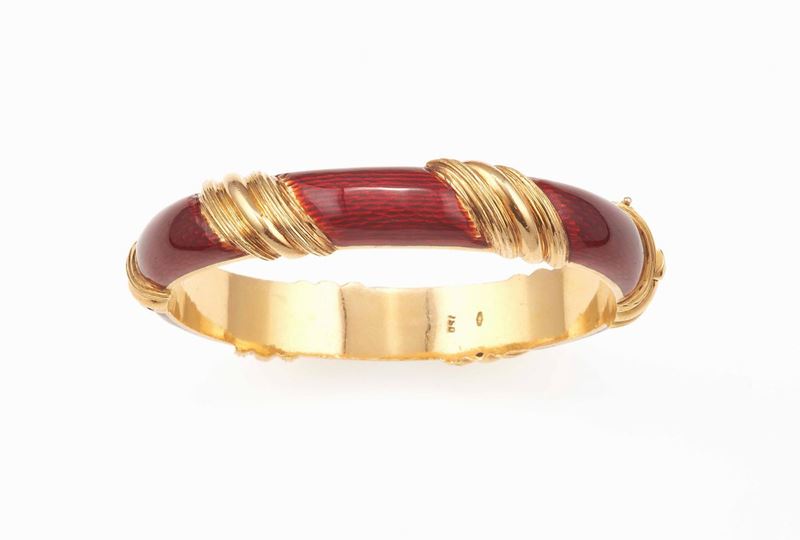 Bracciale rigido con smalto rosso  - Auction Fine Jewels - Cambi Casa d'Aste