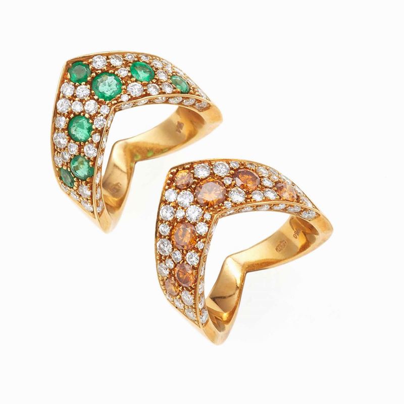 Due anelli con diamanti, smeraldi e diamanti gialli  - Asta Fine Jewels - Cambi Casa d'Aste