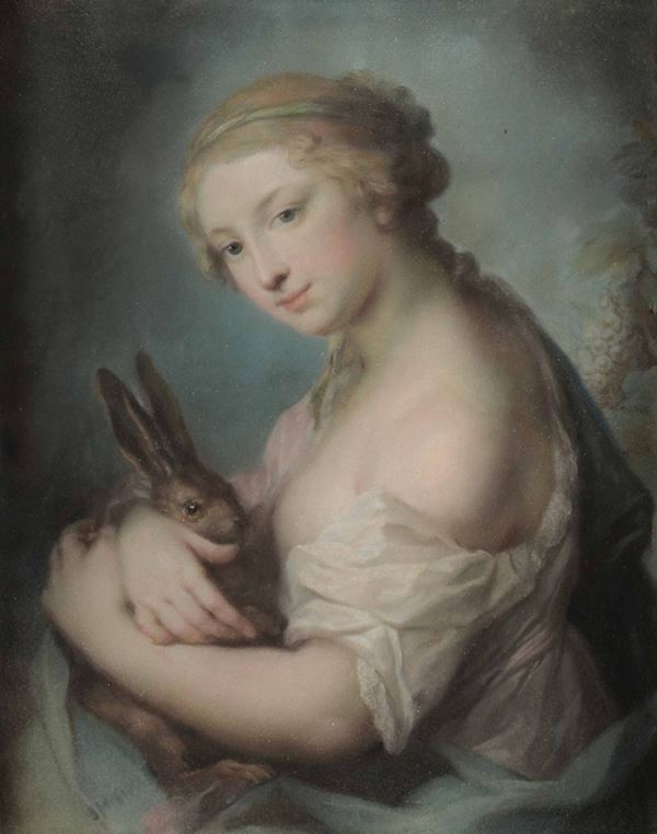 Rosalba Carriera (Venezia 1673-1757) Ritratto di giovane donna con coniglio
