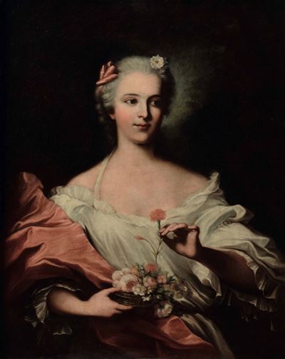 Jean-marc Nattier (parigi 1685-1776)ritratto di Gentildonna con Fiori