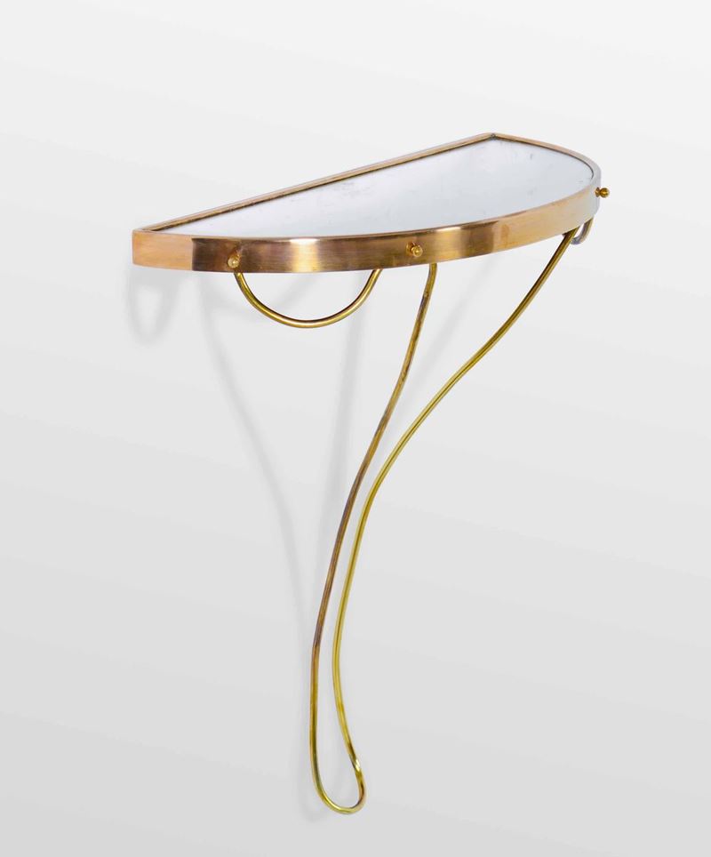 Consolle a parete con struttura in ottone e piano in vetro specchiato.  - Auction Design - Cambi Casa d'Aste