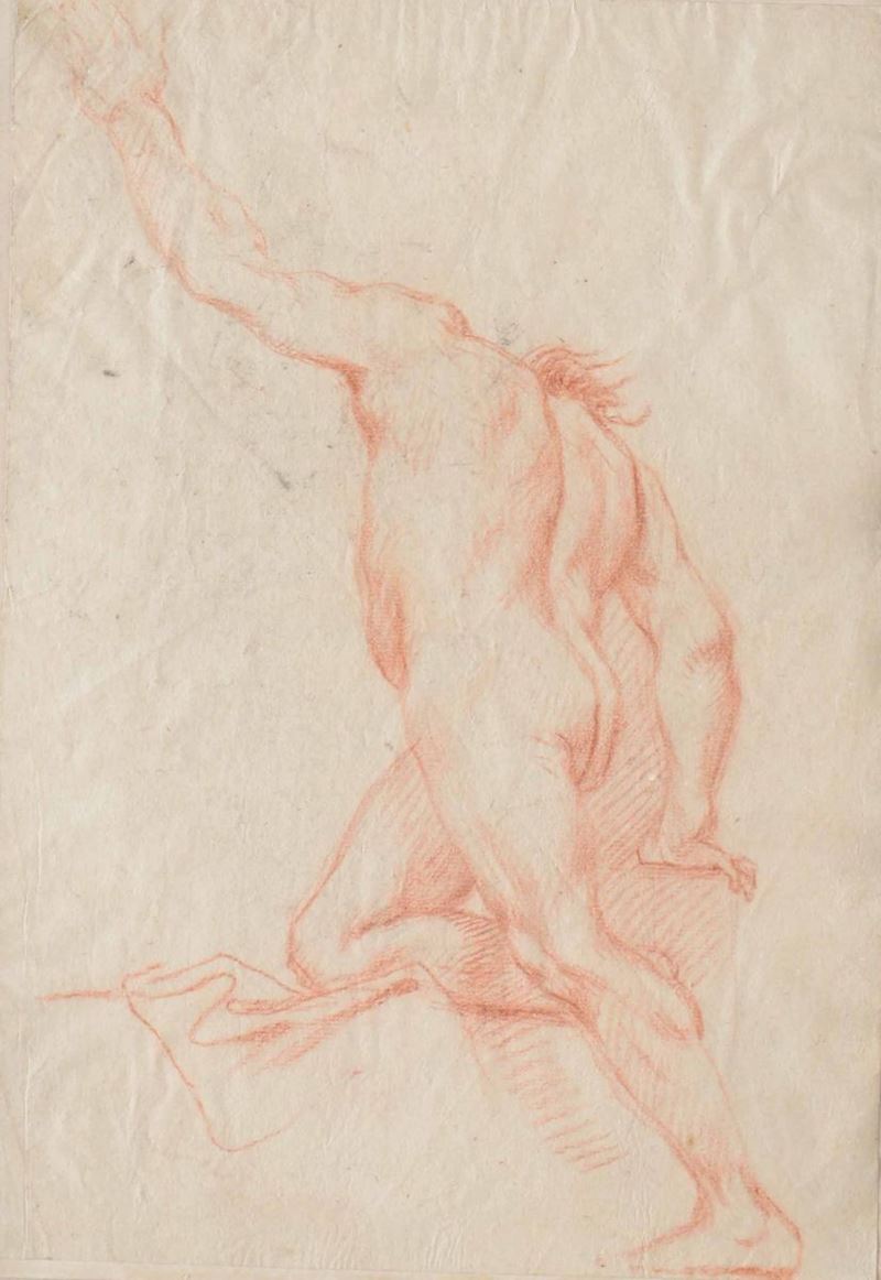 Scuola italiana del XVIII secolo Studio di nudo virile di spalle  - Asta Disegni Antichi - Cambi Casa d'Aste