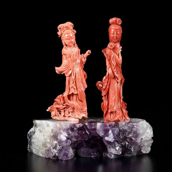 Two carved coral figures, China, early 1900s