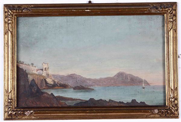 Luigi Napoleone Grady (1860-1949) Marina con castellozzo