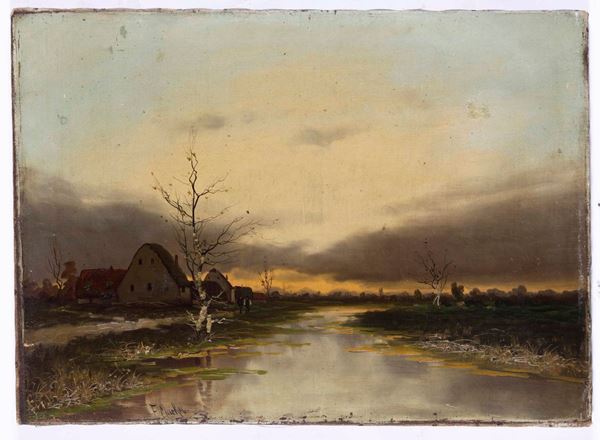 Pittore del XIX-XX secolo Paesaggio fluviale