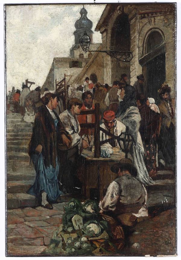 Pittore del XIX-XX secolo Scena di mercato
