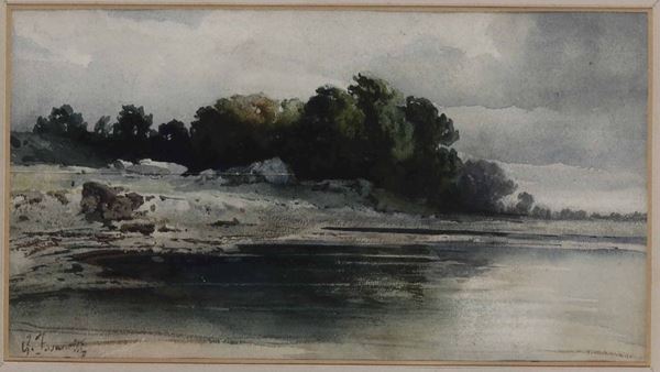 Pittore del XIX-XX secolo Paesaggio fluviale