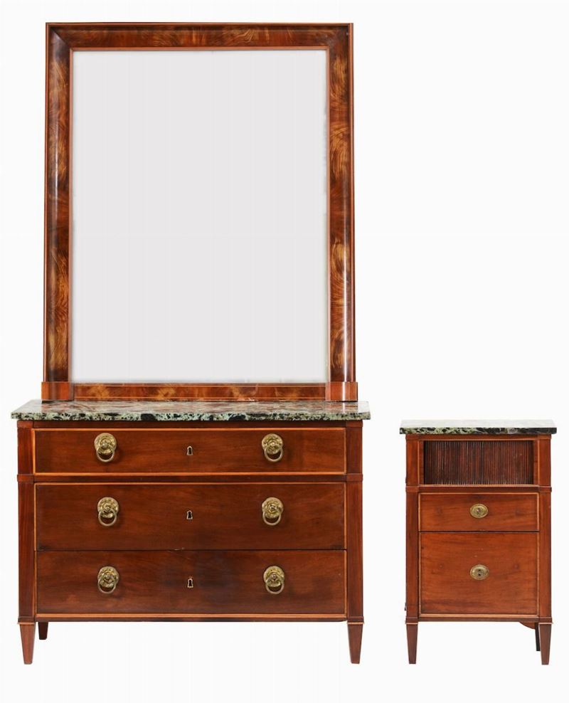 Comò con specchiera e comodino con piano in marmo, XIX secolo  - Auction Antiques January | Time Auction - Cambi Casa d'Aste