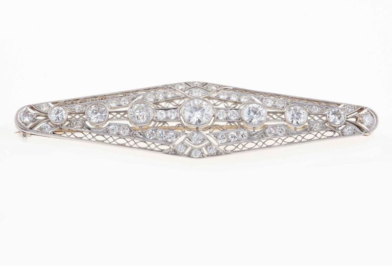 Old-cut diamond and platinum brooch  - Auction Fine Jewels - Cambi Casa d'Aste