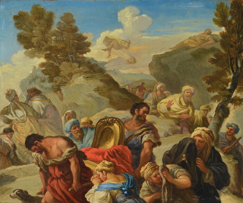 Luca Giordano (Napoli 1634-1705), attribuito a Psiche abbandonata sulla in cima alla rupe  - Asta Importanti Dipinti Antichi - Cambi Casa d'Aste