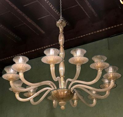 Lampadario in Vetro di Murano a Dodici Luci, XX Secolo