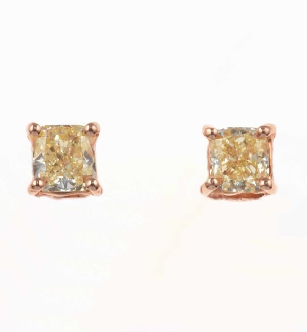 Pair of cushion-cut diamond earrings