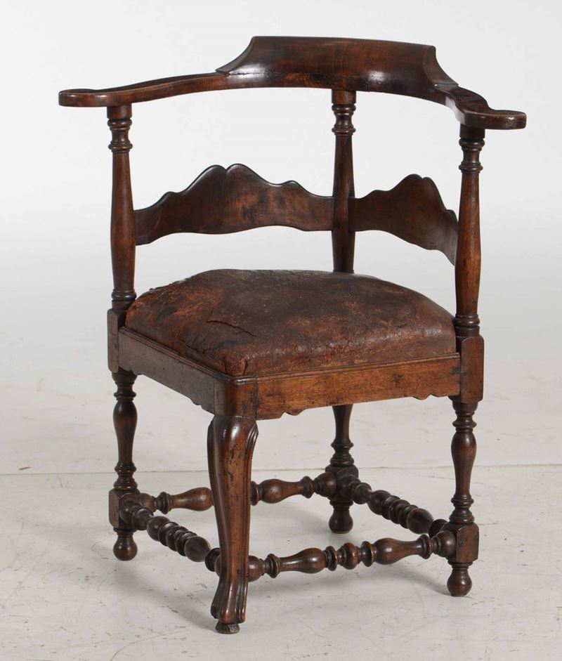 Sedia in legno con rivestimento in cuoio, XIX secolo  - Auction Antiques January | Time Auction - Cambi Casa d'Aste