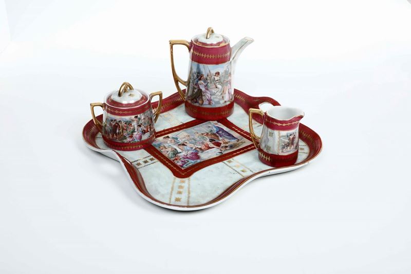 Vassoietto quadrato con teiera, caffettiera e lattiera  - Auction Ceramics | Cambi Time - Cambi Casa d'Aste