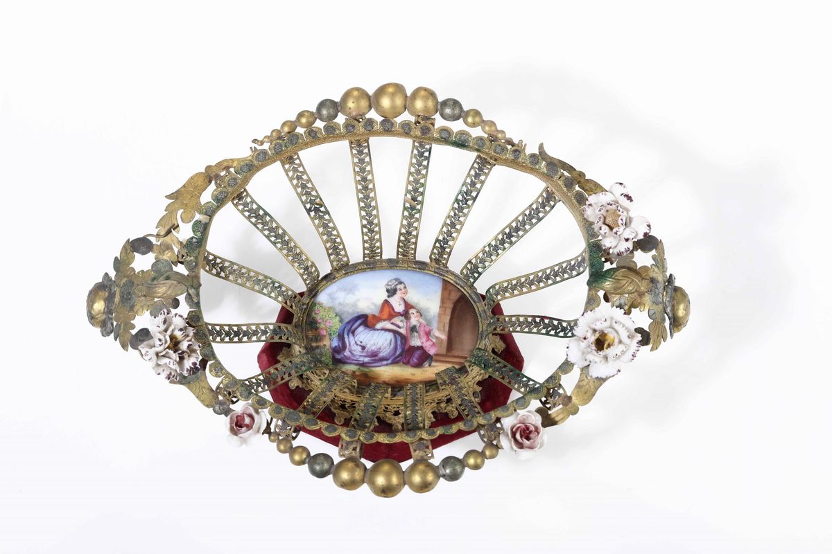 Cestino in Metallo Traforato e Dorato, XIX-XX Secolo