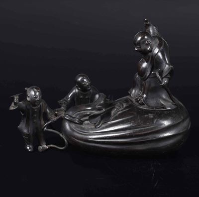 Gruppo in Bronzo Raffigurante Saggio e Discepoli, Giappone