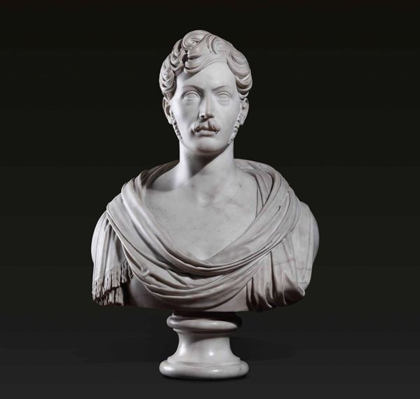 Ritratto virile all’Eroica Marmo bianco Scultore neoclassico. Italia inizi XIX secolo