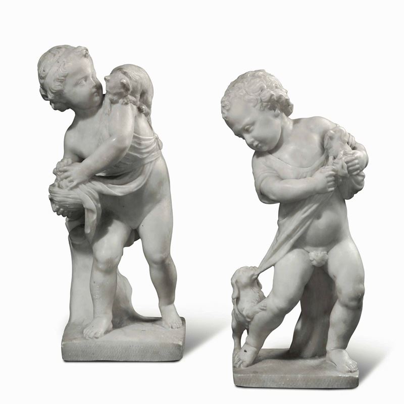 Fanciulli che giocano Marmo bianco Arte francese del XIX secolo  - Asta Importanti Opere e Arredi - Cambi Casa d'Aste