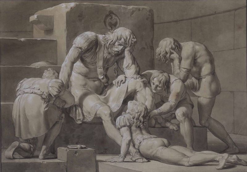 Pelagio Palagi (Bologna 1775 - Torino 1860) Il conte Ugolino imprigionato con i figli  - Asta Disegni Antichi - Cambi Casa d'Aste