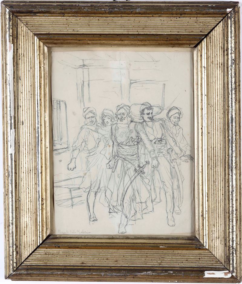 Scuola italiana del XIX secolo Pirati della Malesia  - matita nera su carta - Auction Old Masters - Cambi Casa d'Aste