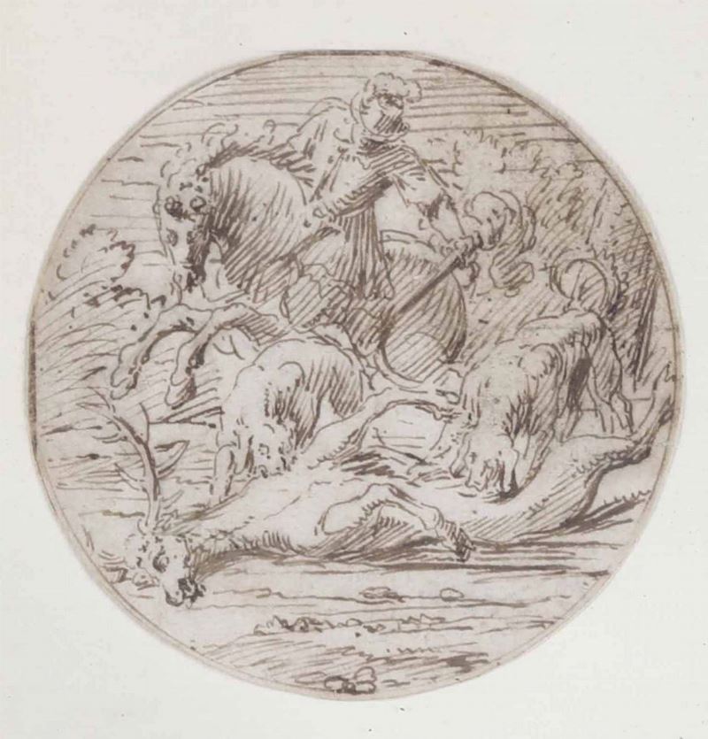 Scuola napoletana del XVII secolo Caccia al cervo  - Auction Old Master Drawings - Cambi Casa d'Aste