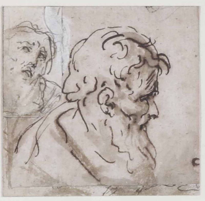 Salvator Rosa (Napoli 1615 - Roma 1673), attribuito a Studio di teste  - Auction Old Master Drawings - Cambi Casa d'Aste