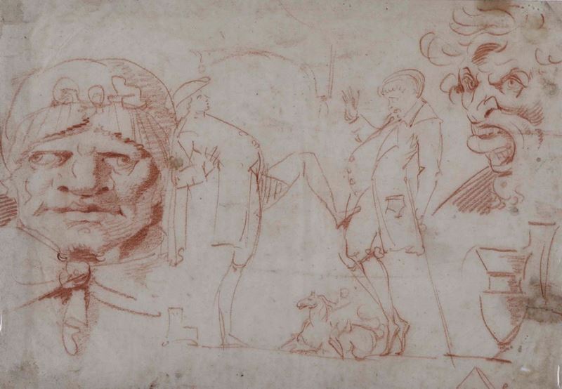 Scuola francese del XVIII secolo Studio per caricature  - Asta Disegni Antichi - Cambi Casa d'Aste