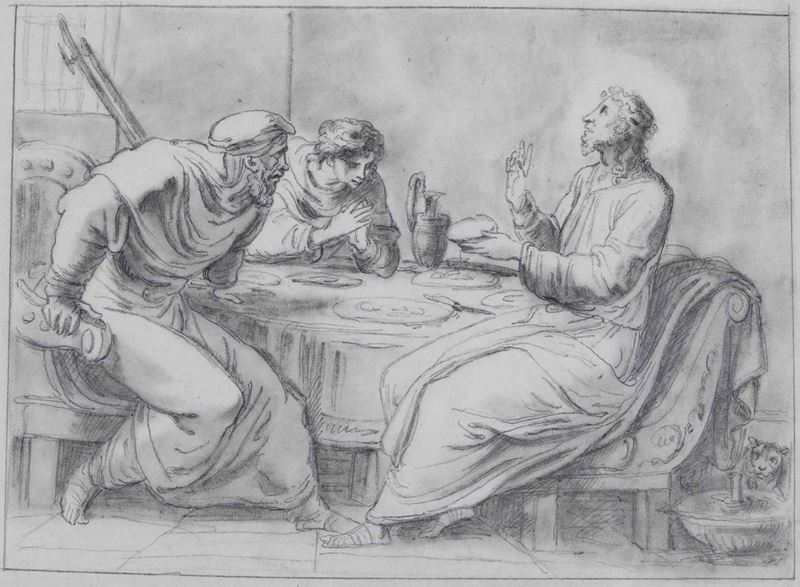 Felice Giani (San Sebastiano Curone 1758 - Roma 1823) Cena di Emmaus  - Asta Disegni Antichi - Cambi Casa d'Aste